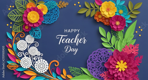 Colorful Floral Teacher Appreciation Day Card with Happy Message and Decorative Elements