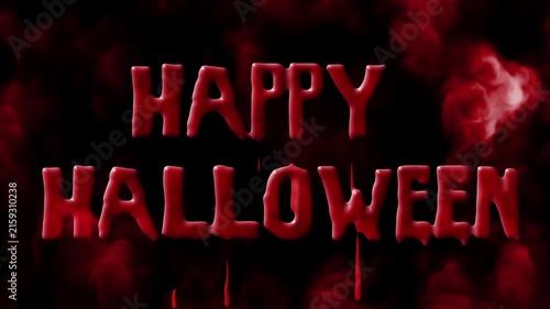 Happy Halloween Blood Drip Angry Smoke 4K Loop features a red dripping Happy Halloween message with angry red smoke in the background in a loop.