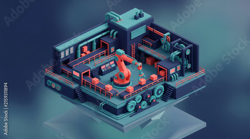 Automated factory production line with robotic arm