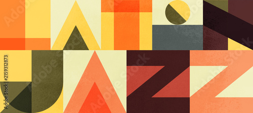 Retro Latin Jazz Lettering Seamless Pattern with Geometric Shapes