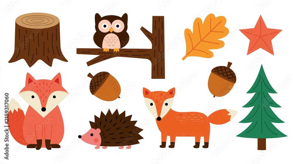 Fototapeta premium Charming Woodland Creatures and Autumn Elements Collection for Kids' Designs