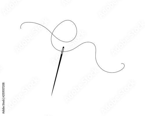 Foto Black Threaded Sewing Needle with Loose Thread