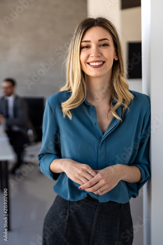 A confident businesswoman leads in corporate culture, business growth, and global finance