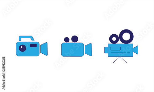 video camera icon set -camcorder, film camera and movie recording flat icons collection