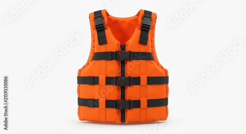 Professional orange life vest with black safety straps and buckles, isolated design for maritime emergency use, high visibility flotation device for water sports and boat security during sea
