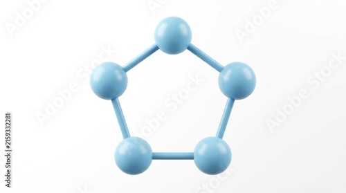Blue pentagonal molecular structure with spheres and rods