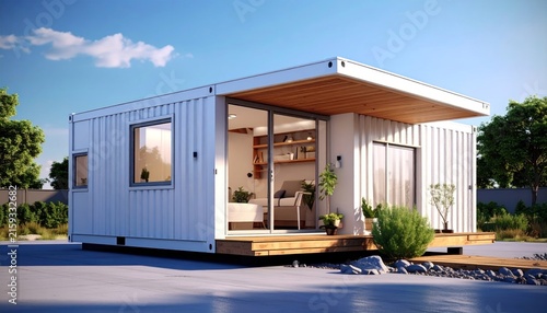 Modern shipping container home exterior.