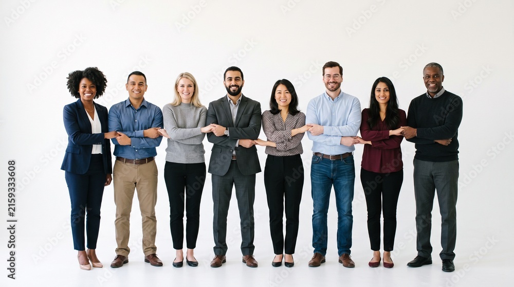 Obraz premium Diverse group of professionals holding hands in unity and collaboration