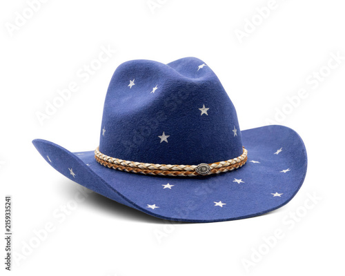 Obraz na płótnie Blue cowboy hat with white stars and braided band for western wear or patriotic