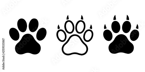 Paw Print Icon Set, Dog and Cat Footprint Symbols, Black and Outline Vector