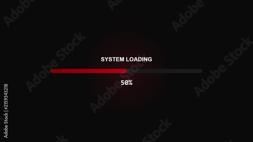 Red progress bar loading on a digital screen representing system status