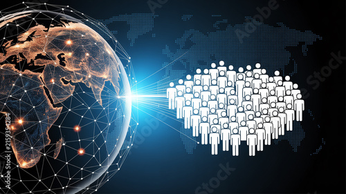 Global Network Connecting Earth to a Large Group of People Icons planet connection
