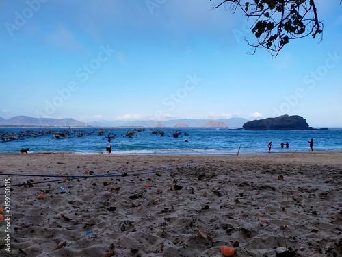 Peaceful Tropical Beach with Blue Ocean and Island View
