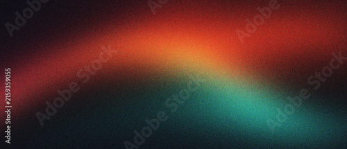 Abstract grainy gradient background with red and teal light leaks. Retro film aesthetic texture for cinematic overlays. Vibrant blurry light streak on dark backdrop for creative web design.