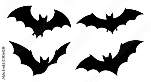 Obraz na płótnie flying bat silhouettes set in different dynamic poses for halloween spooky night design vector illustration graphic art