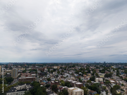 Mt Vernon, New York City skyline aerial view with cloudy sky