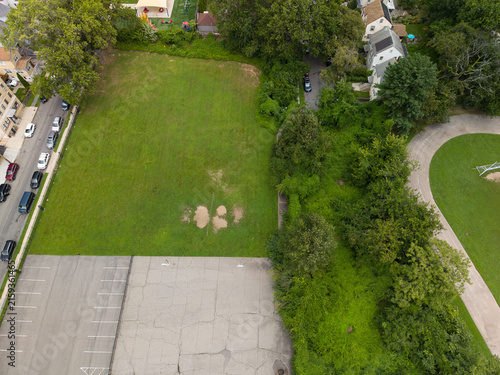 Aerial view developing vacant urban lot in Mt Vernon, New York