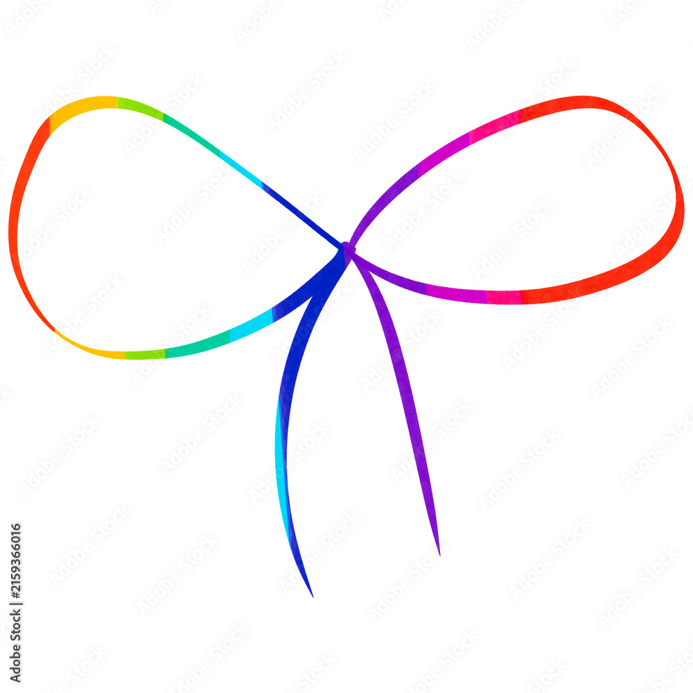 Naklejka premium Colorful rainbow ribbon bow with tails doodle