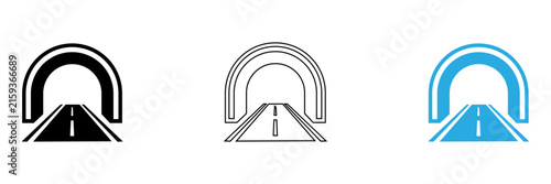 A set of road tunnel icons vector featuring highway pass subway entrance line art silhouette blue graphic symbol set for traffic navigation map UI UX design web app presentation layout