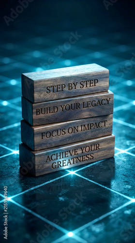 Inspirational self motivation quote blocks wood stack background
