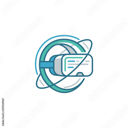 Virtual reality goggles icon with orbital ring paths.