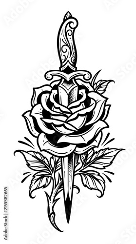Vintage Rose and Dagger Tattoo Art