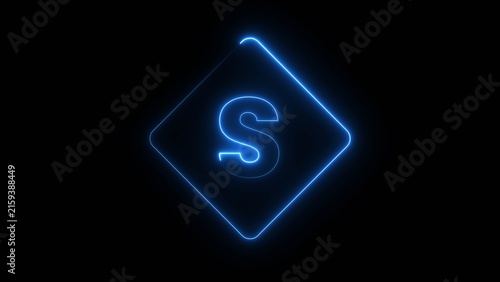 Obraz na plátne Neon blue letter S glows inside diamond frame with electric lighting for modern branding