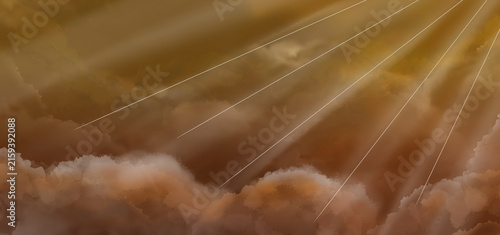 Foto An abstract sunset sky background featuring dramatic clouds glowing with golden light, or crepuscular rays piercing through gaps in the clouds