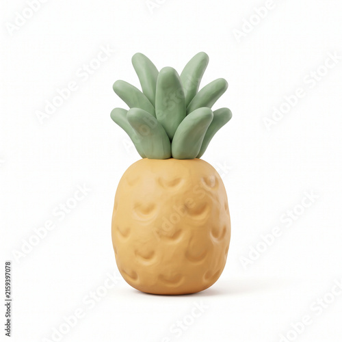 3D clay pineapple illustration in minimalist beige pot for modern home decor and branding design