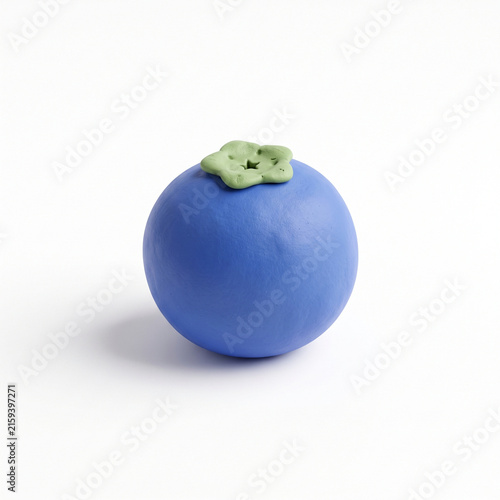 Isolated blueberry illustration with glossy texture and fresh green leaves on white background