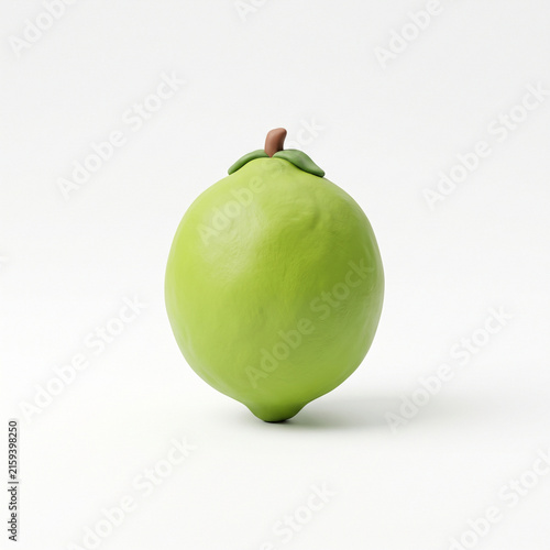 Bright green apple isolated on white background 3D clay render illustration