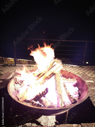 Warm Firelight From a Bonfire on a Chilly Mountain Evening