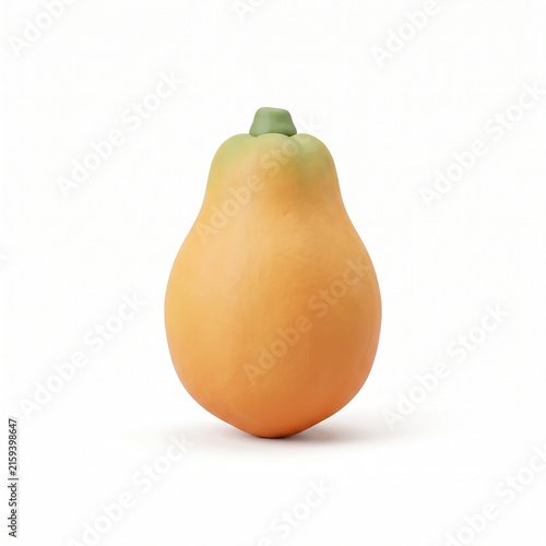 Isolated ripe papaya fruit illustration with fresh green stem on white background for healthy food design