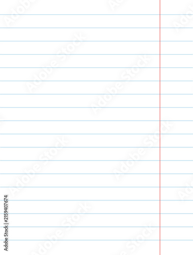 Lined Notebook Paper Background Sheet with Red Margin Line Isolated on Transparent Background