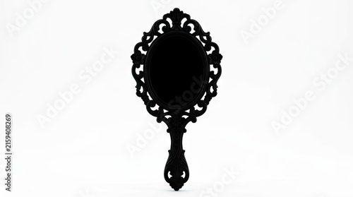 Ornate black hand mirror silhouette with handle.