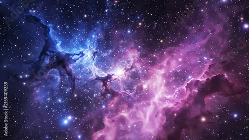 Deep Space Cosmic Nebula Cloud with Shining Blue and Purple Stars