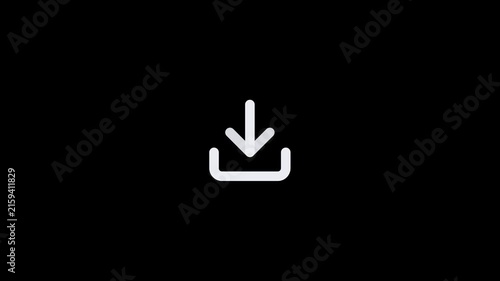 Minimalist white download icon isolated on a solid black background.