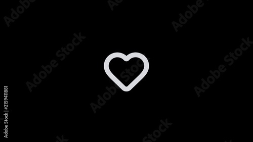 Minimalist white heart icon isolated on a solid black background.