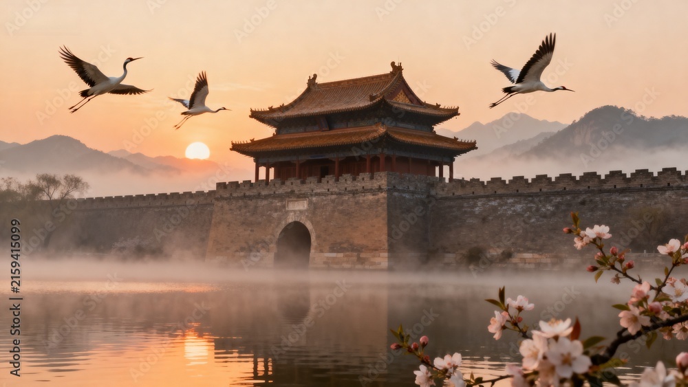 Obraz premium chinese temple at sunset