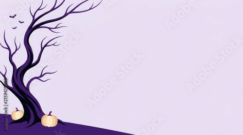Serene digital illustration of a bare tree with glowing lights on a purple hillside