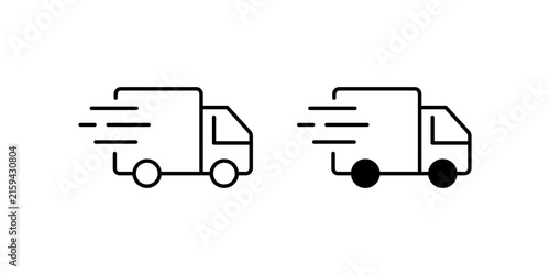 Fast delivery logistics truck outline icon set