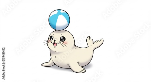 Seal Balancing Ball: A cute baby seal with big eyes balances a beach ball on its nose, showcasing its playful and skillful nature.
