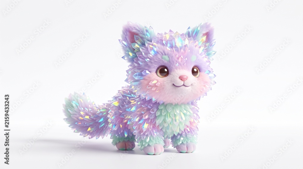 Fototapeta premium Fluffy Rainbow Pastel Kitten Illustration