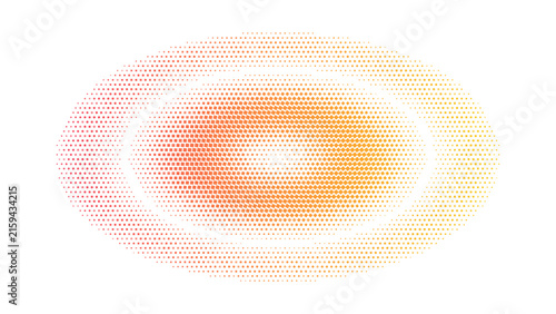 Orange oval shape with a digital halftone dot pattern texture on a black background, for and abstract, visual projects