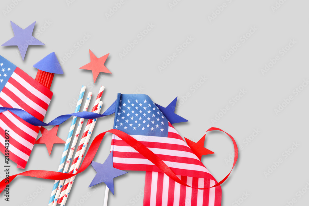Fototapeta premium Labor Day decor with festive flags and stars