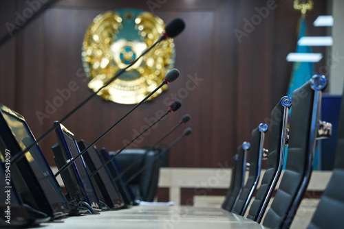 Принти на полотні Microphones with communicators on the table
