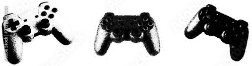 Set of Three Retro Style Video Gamepad Controllers with Stippled Texture Effect Vector Illustration