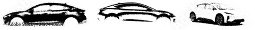 Black and White Grainy Car Silhouette Vector Set Minimalist Stippled Automotive Graphics for Modern Design