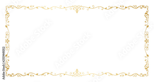 Decorative floral border and frame, gold elements, vintage line art.
