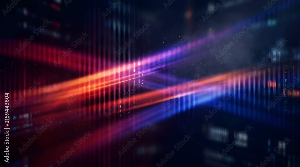 Obraz premium Abstract digital background with glowing red and blue light streaks